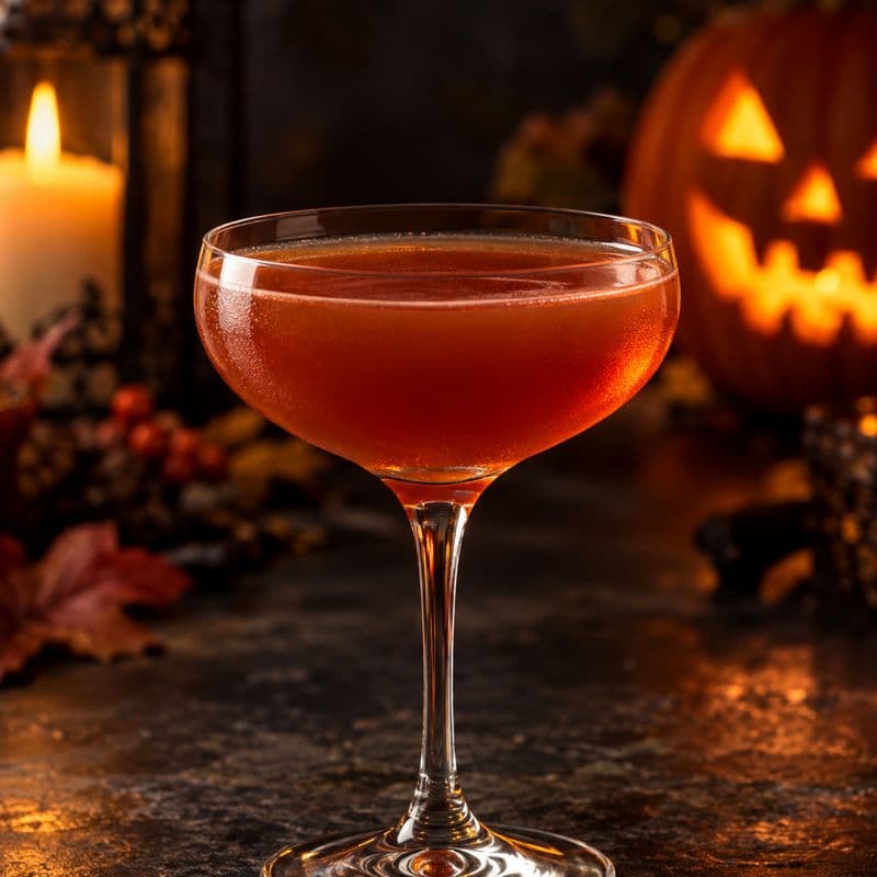 Amber-red Blood and Sand cocktail in a chilled coupe with no ice.