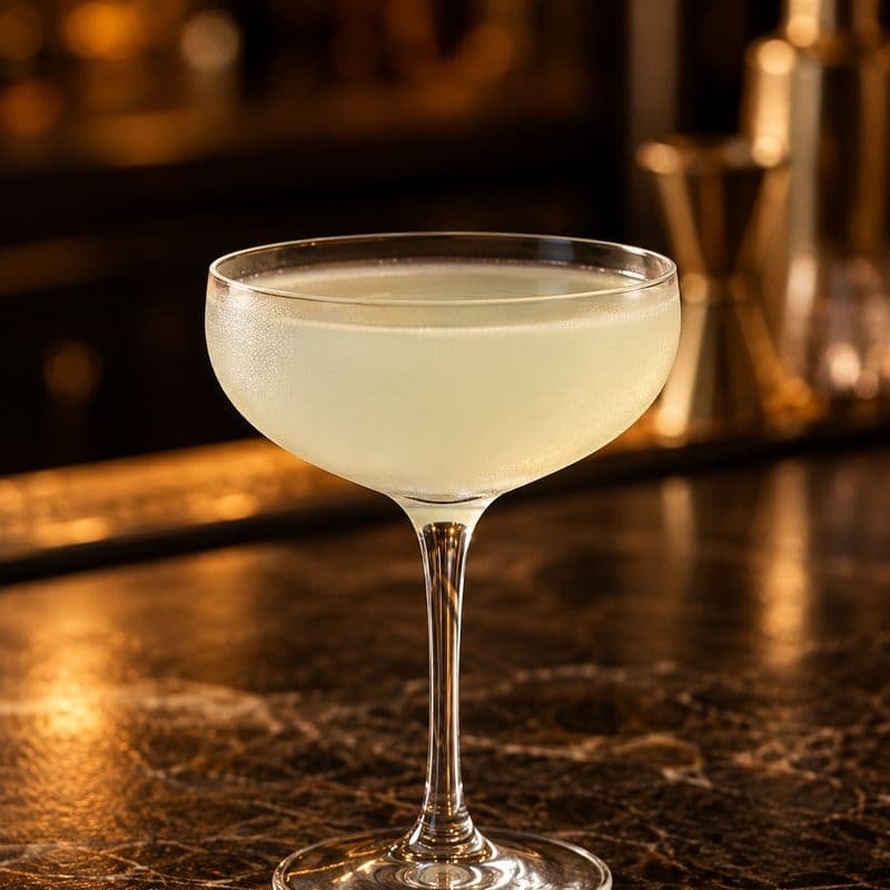 Clear pale Daiquiri served without ice in a chilled stemmed coupe.