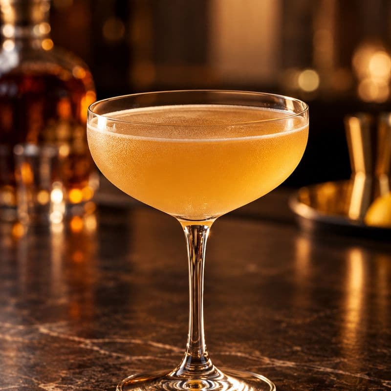 Amber Sidecar served straight up in a stemmed coupe.