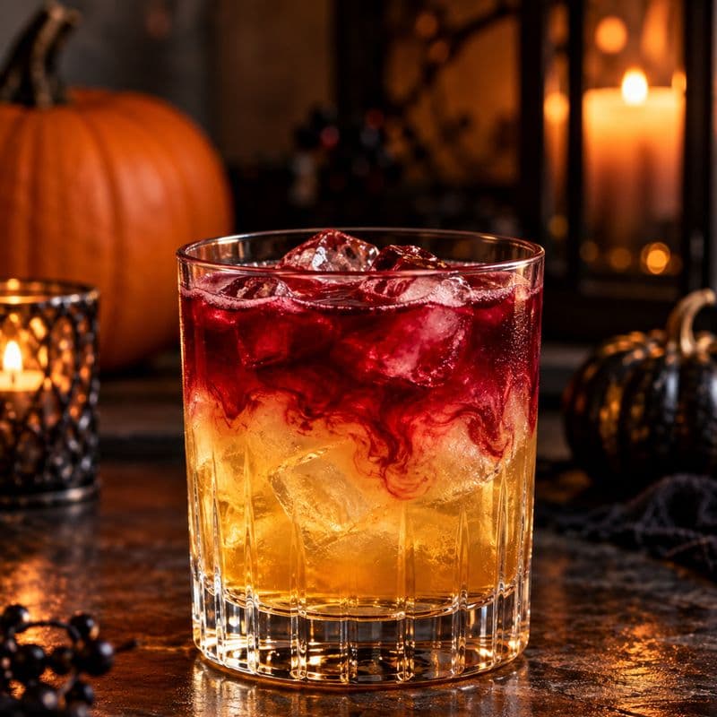 Golden Scotch sour under a beet-red float over ice in a rocks glass.