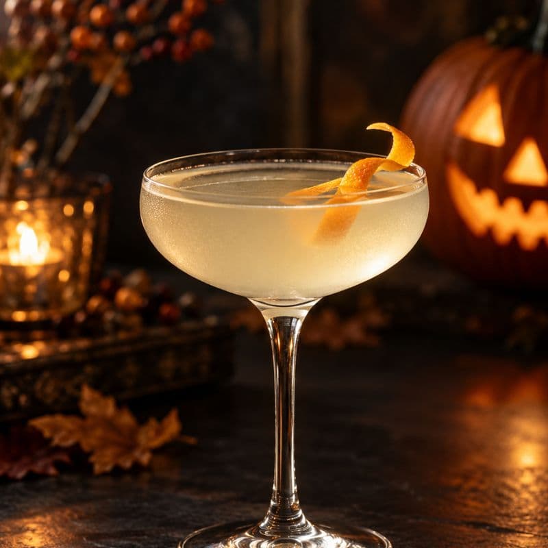 Pale golden Corpse Reviver #2 in a chilled coupe with orange zest.