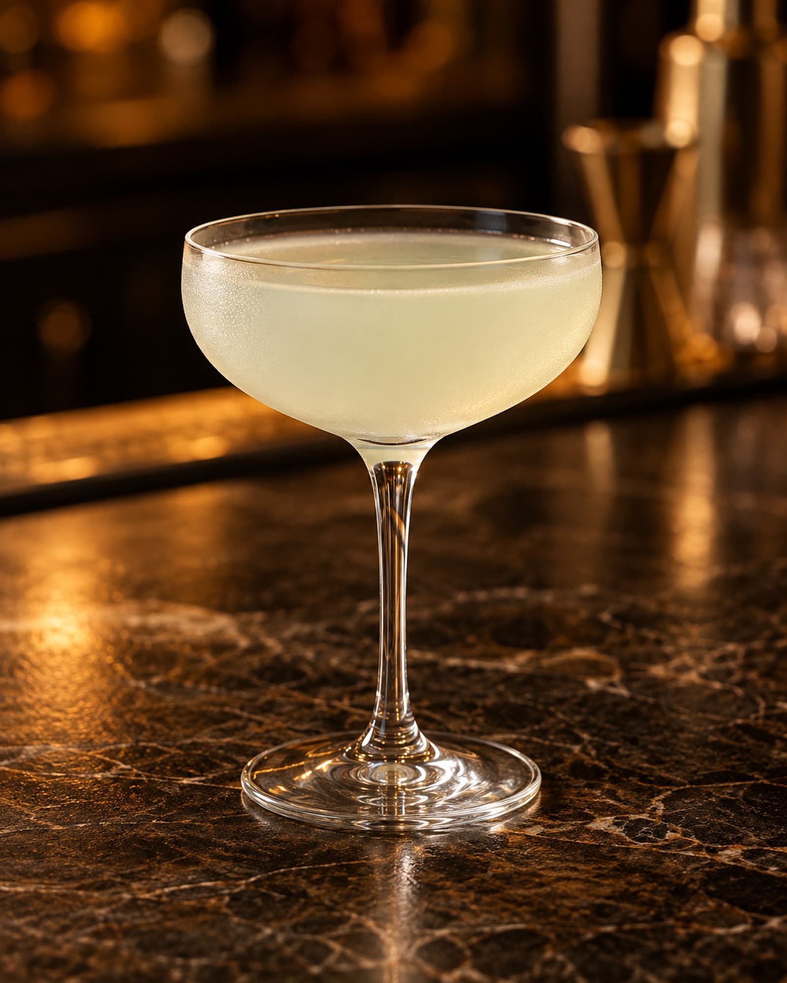 Clear pale Daiquiri served without ice in a chilled stemmed coupe.